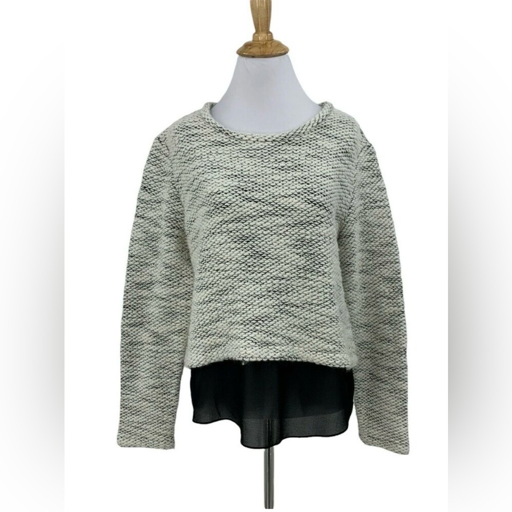 Barneys New York Marled Sweater Womens M Medium Chiffon Trim Popcorn Pullover